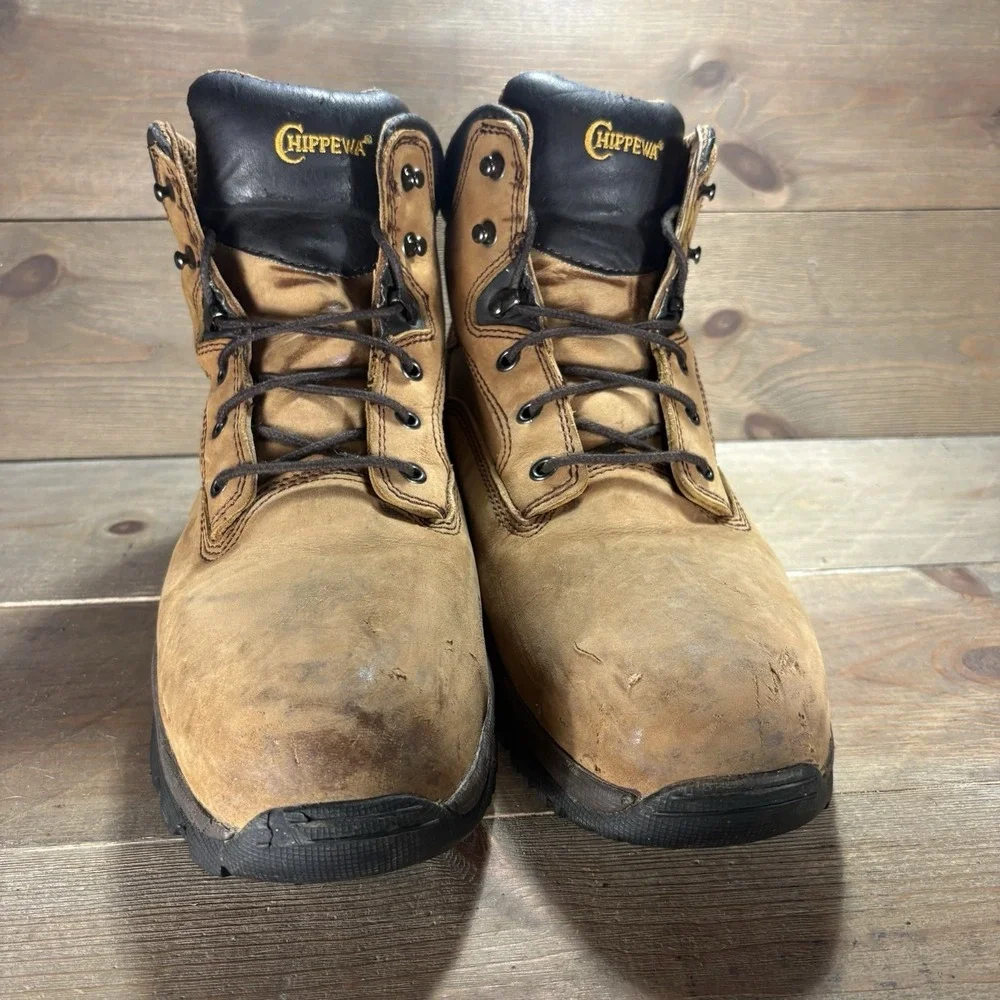 chippewa graeme mens size 10 shoes brown leather steel toe waterproof work boots
